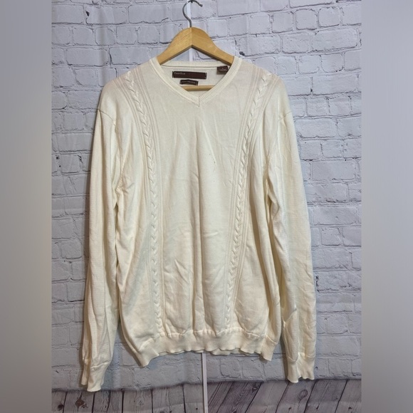 Perry Ellis Mens Size Large Luxury Pima Cotton Ivory Sweater - Picture 1 of 5